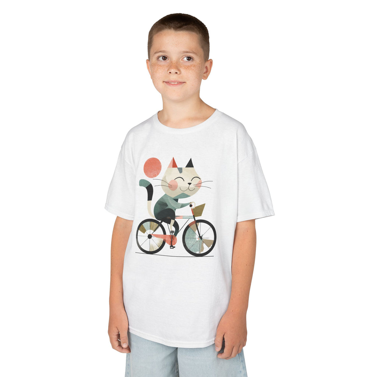 Cute Cat Riding Bike Kids Tee