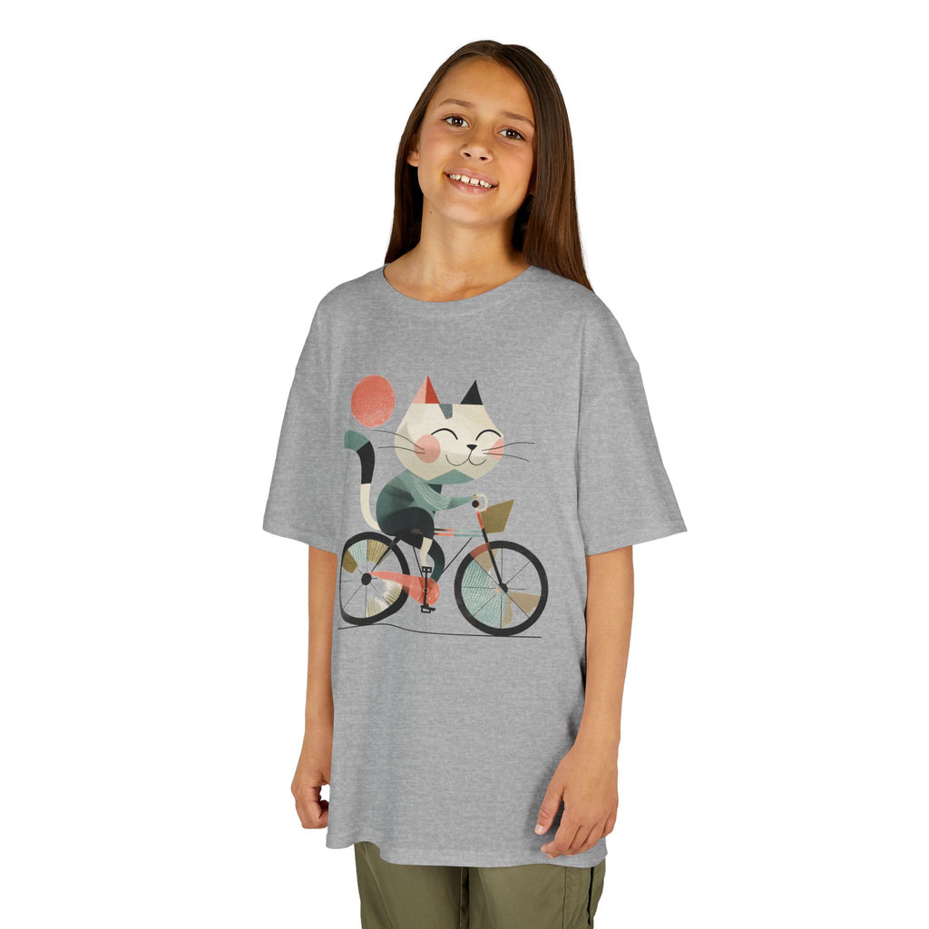 Cute Cat Riding Bike Kids Tee