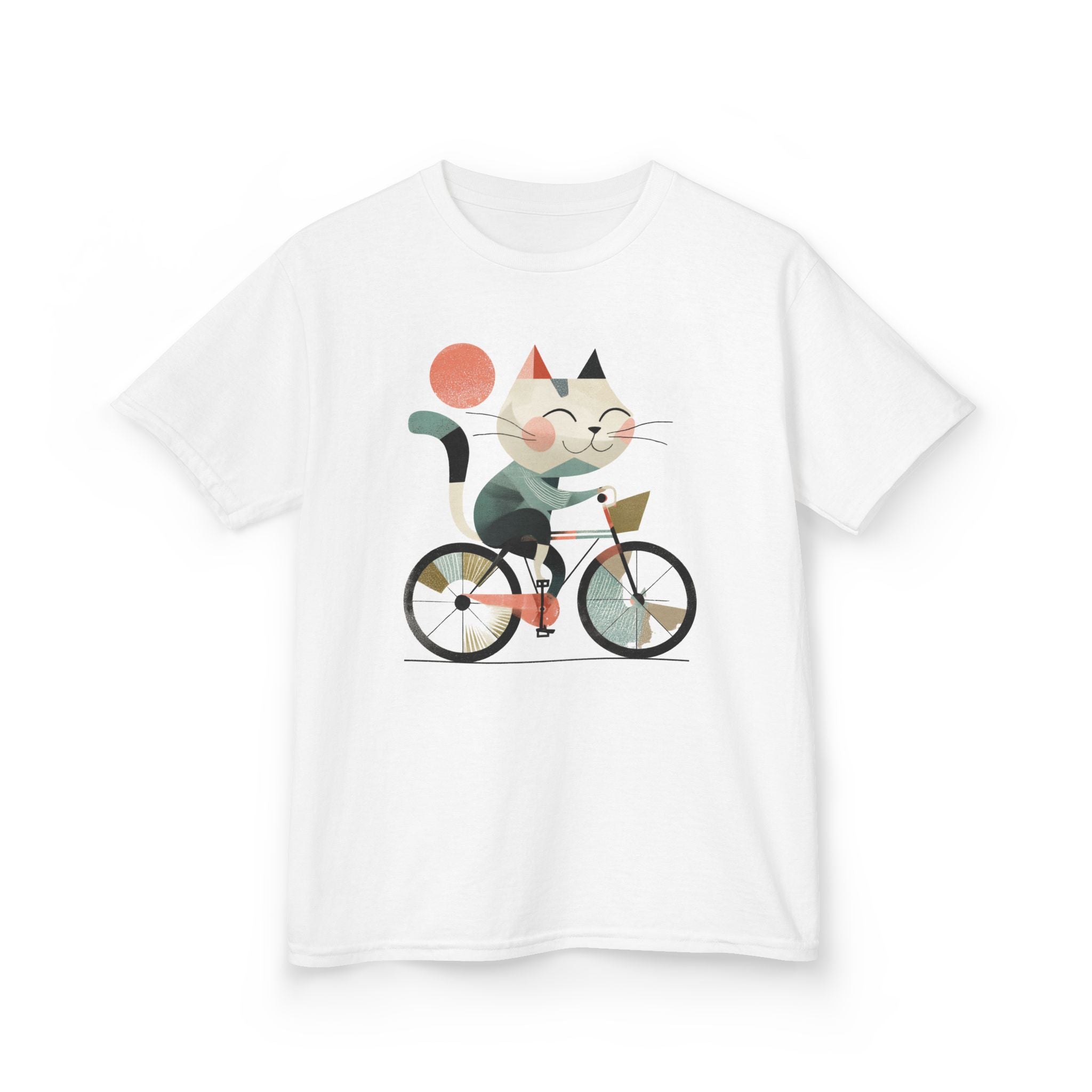 Cute Cat Riding Bike Kids Tee